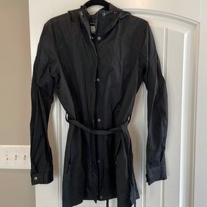 Black water-resistant Columbia trench coat